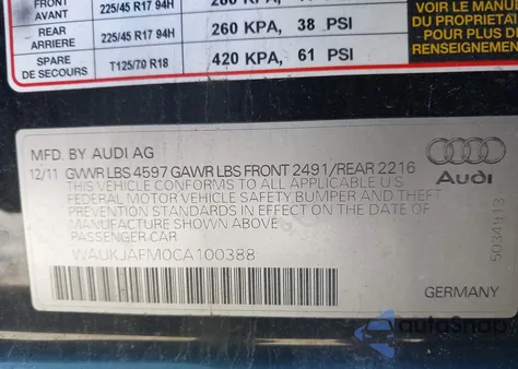 2012 Audi A3 2.0 Tdi Premium from USA, damaged, VIN WAUKJAFM0CA100388